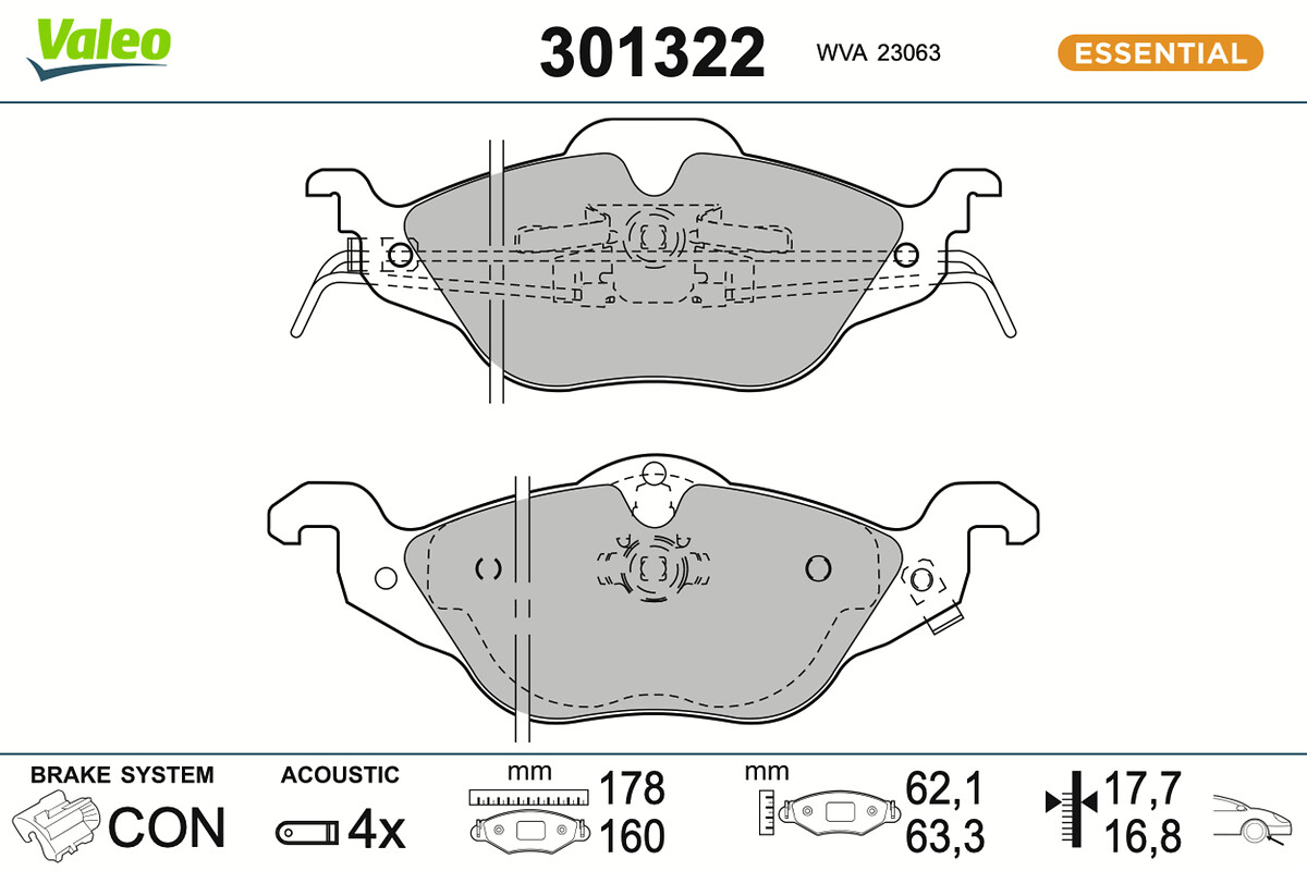 Jeu de 4 plaquettes de frein VALEO ref. 301322